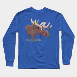 Funny happy moose cartoon illustration Long Sleeve T-Shirt